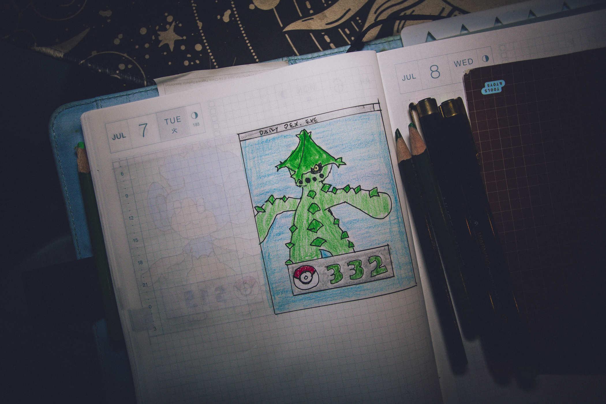 Drawing of pokemon 332; a biped cactus man