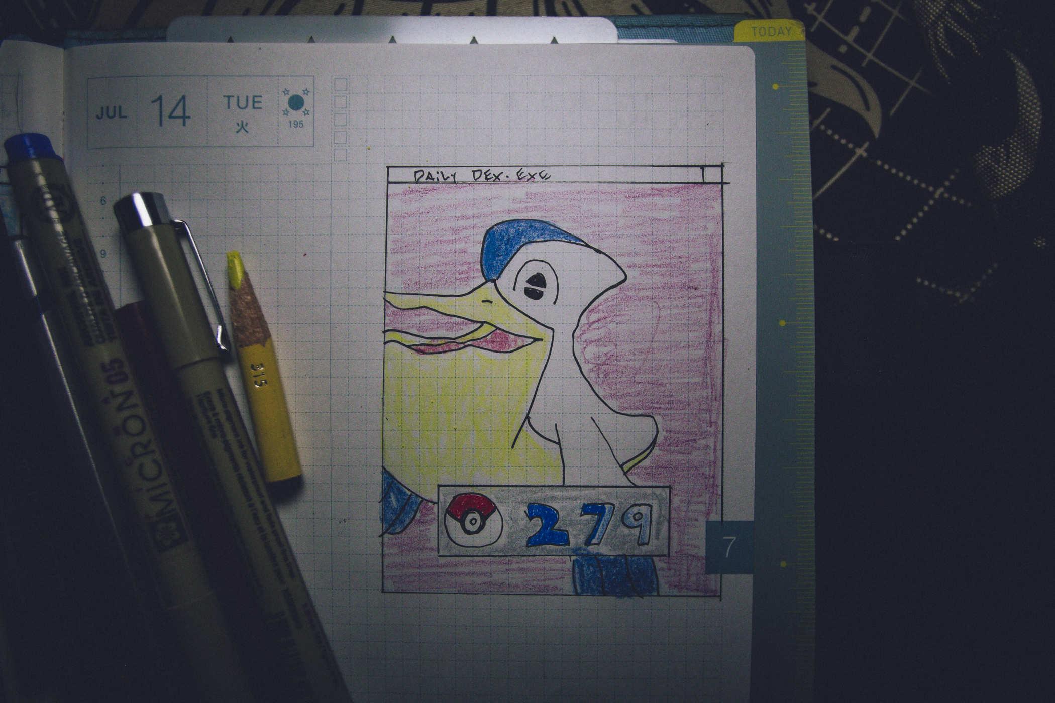Drawing of pokemon 279; a large pelican
