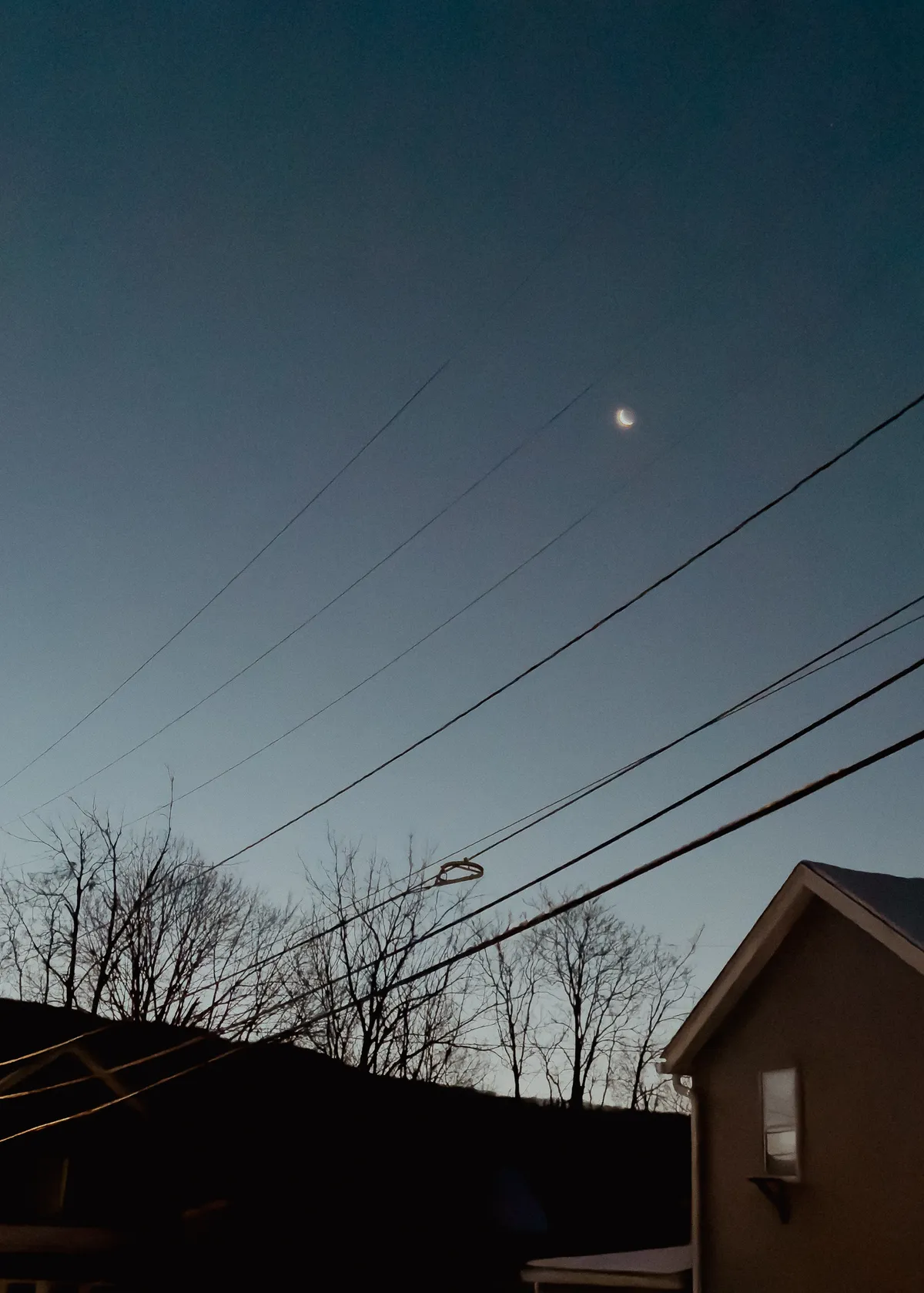 crescent moon hanging over a suburban landscape 20251215-IMG_9898