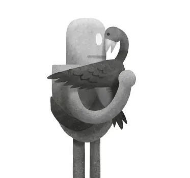 Roz, a robot, gently cradles with her son Brightbill, a gosling. Their tender embrace highlights the emotional bond between the robot and the young goose. (Brown, The Wild Robot, 2016)
