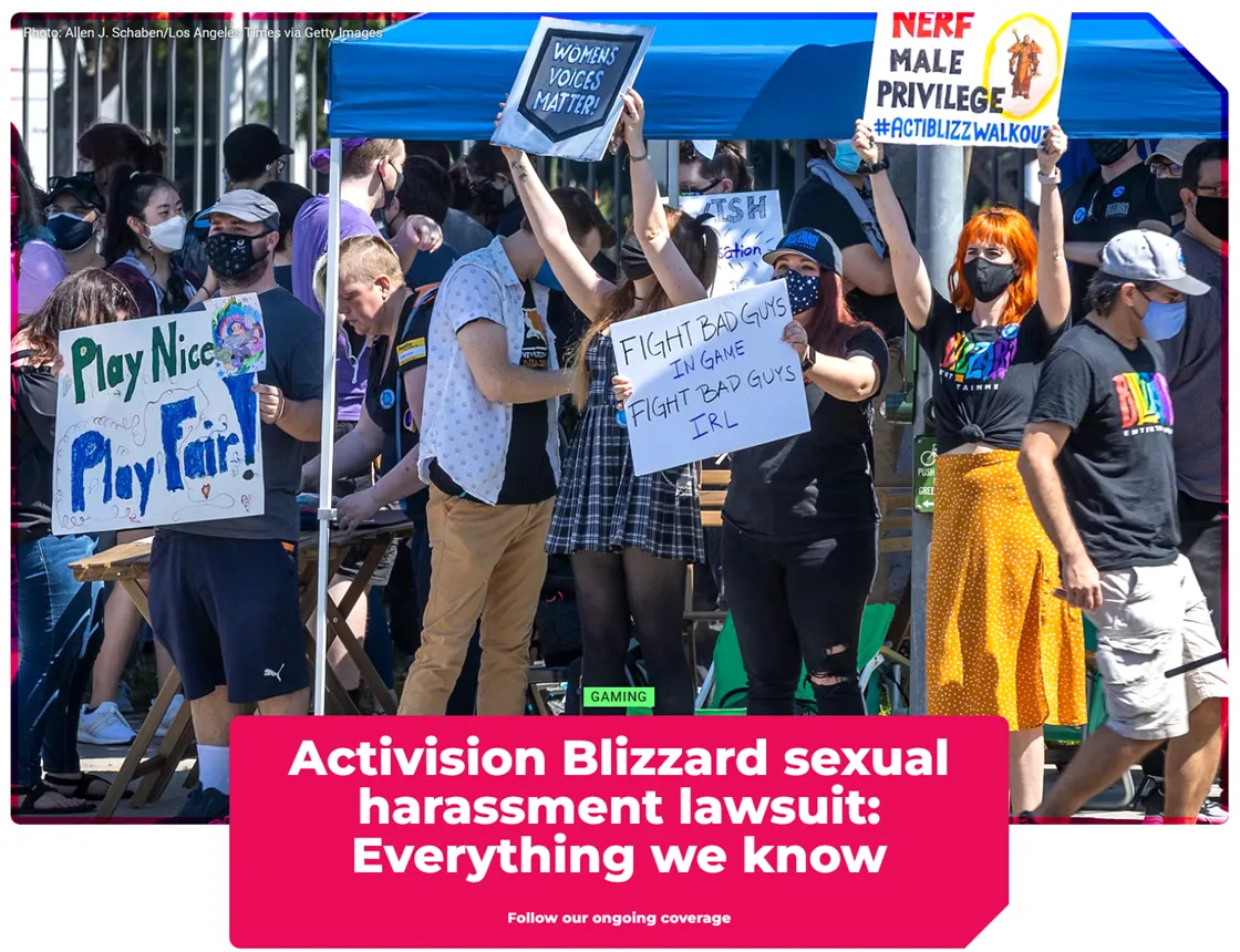 headline from polygon about the walkout due to sexual harassment at Blizzard