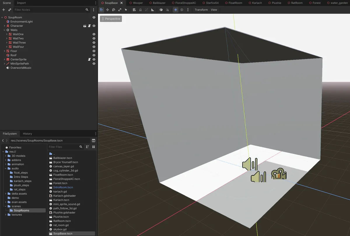Screenshot of the SoupBase scene in Godot