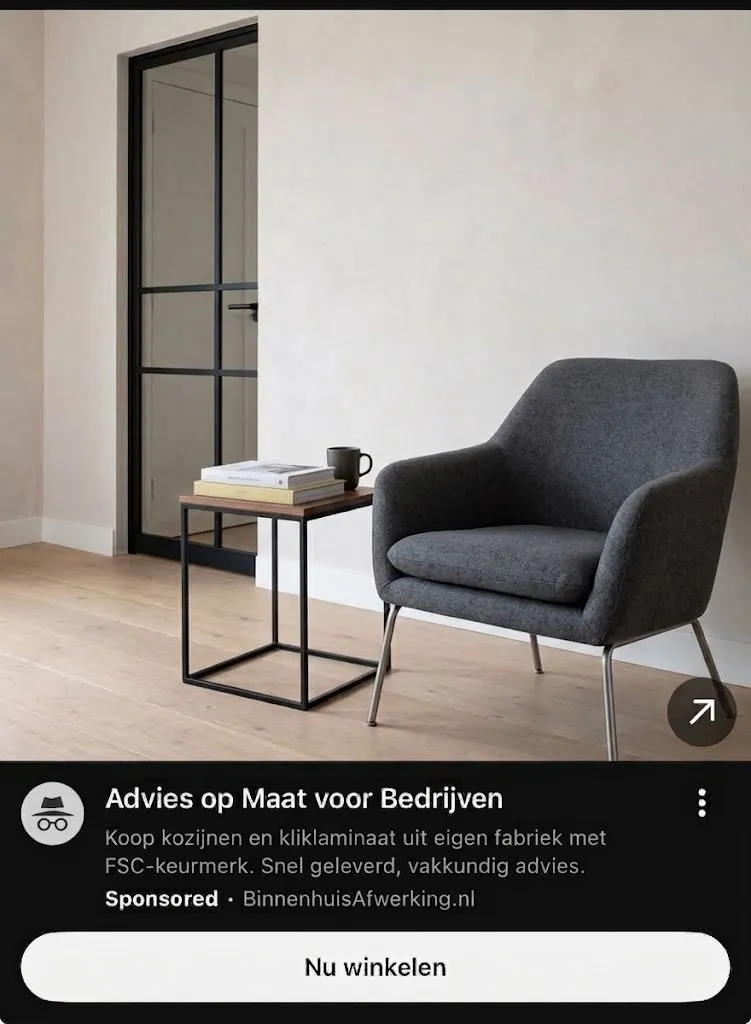 De geanonimiseerde advertentie. De naam, het logo, de foto, de claim, en de branche zijn aangepast. De teksten en foto zijn wel exact gelijkwaardig… en de problemen die ik zag dus ook.