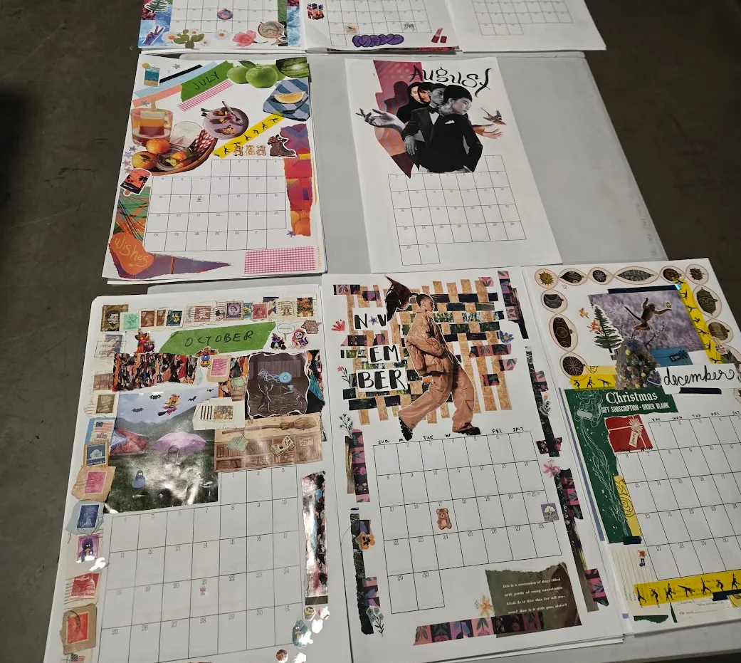 Photo of the finished collage calendar spreads