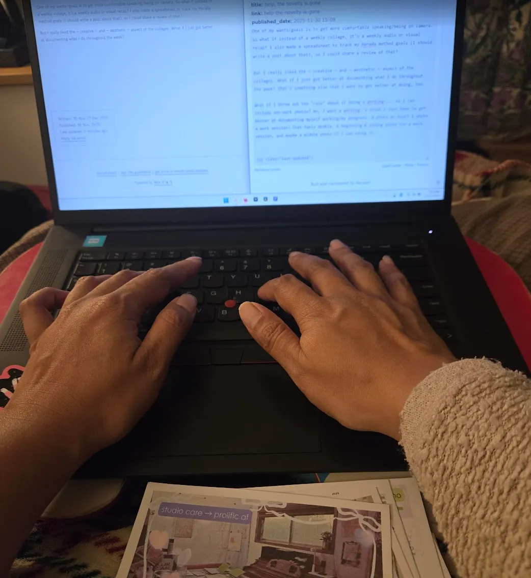 Sarah's hands on her laptop typing