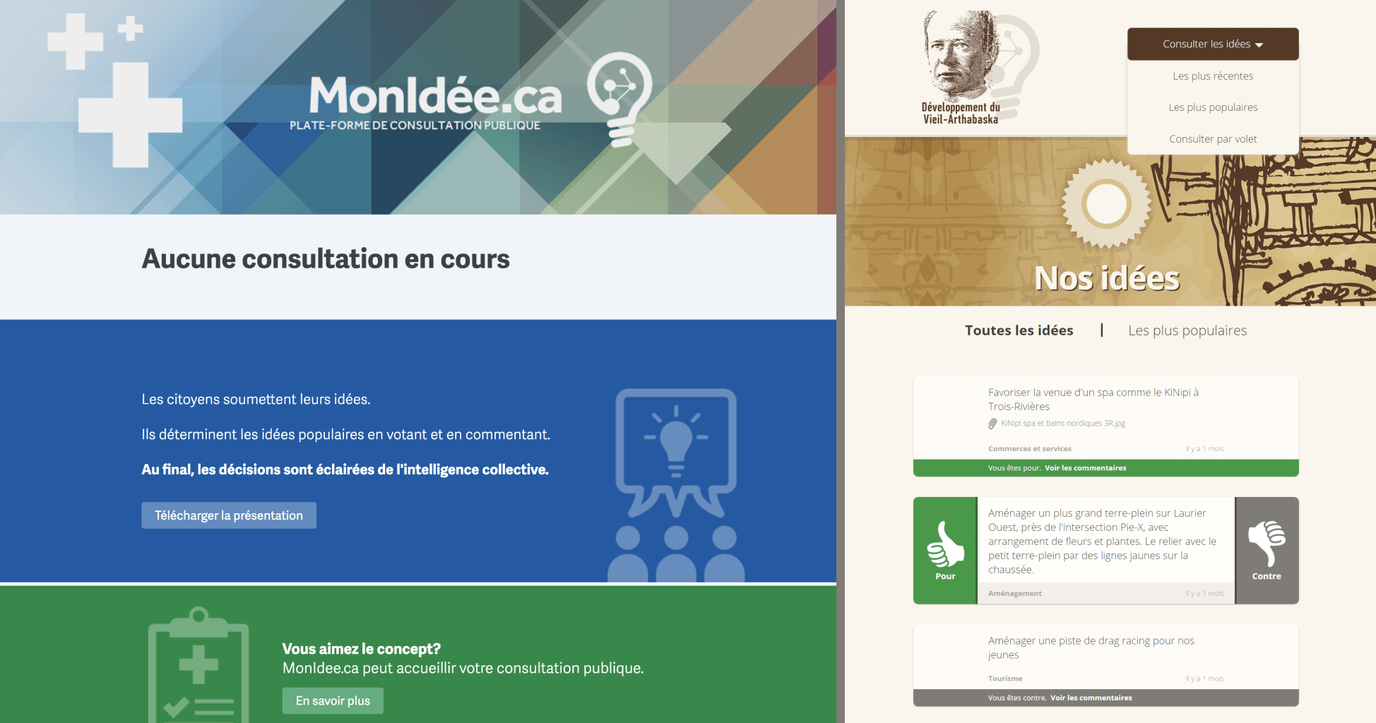 Capture d'écran du site monidee.ca