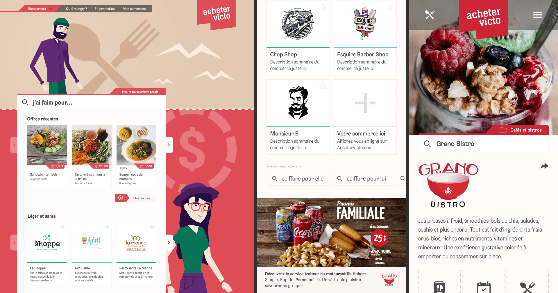 Collage de captures d'écran de la plate-forme Acheter Victo
