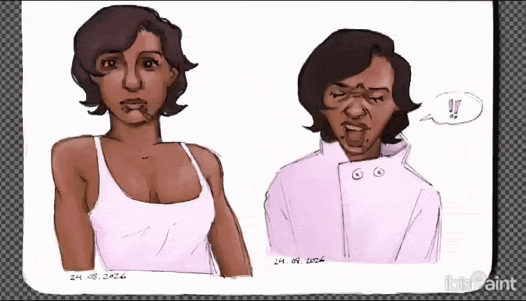a digital drawing of a woman in two distinct poses