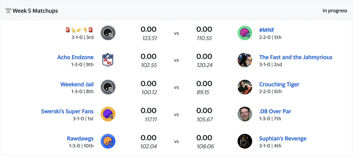 Week 5 Matchups