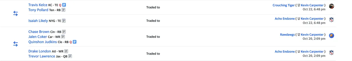 Week 7 Trades
