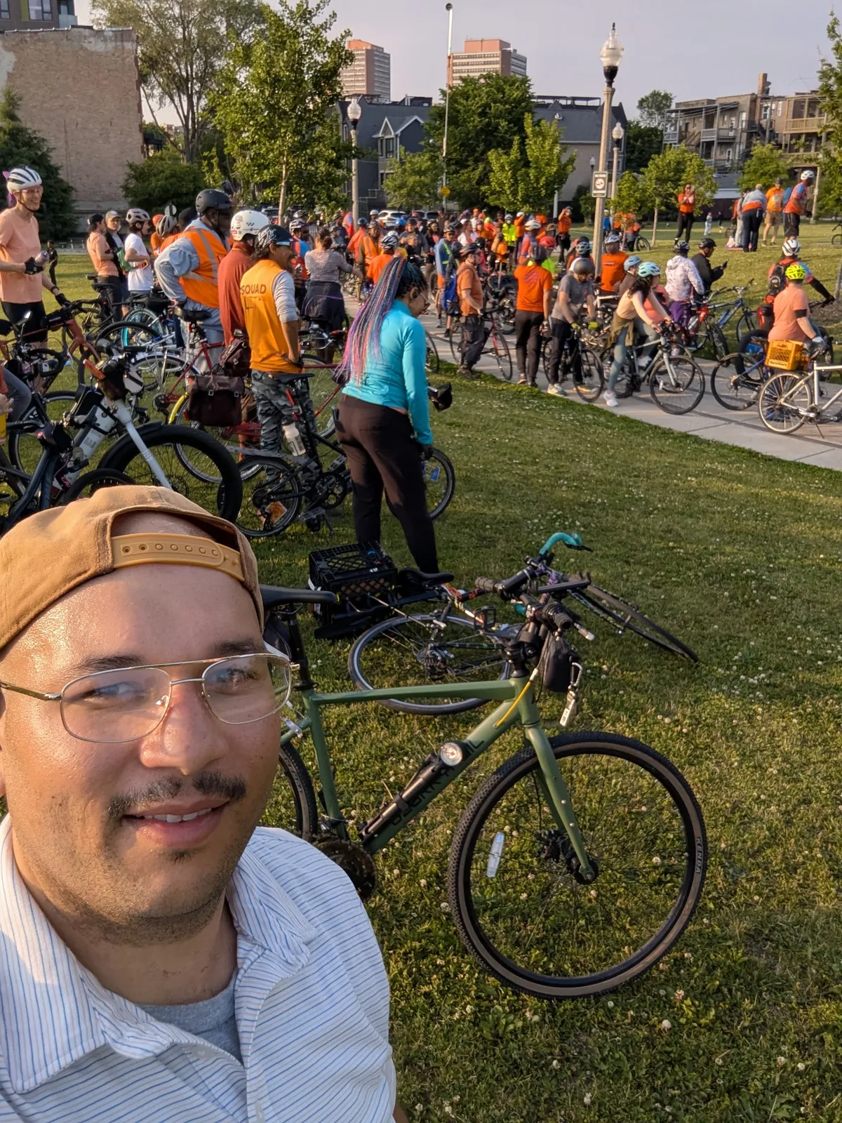 A photo of a group of bicyclists