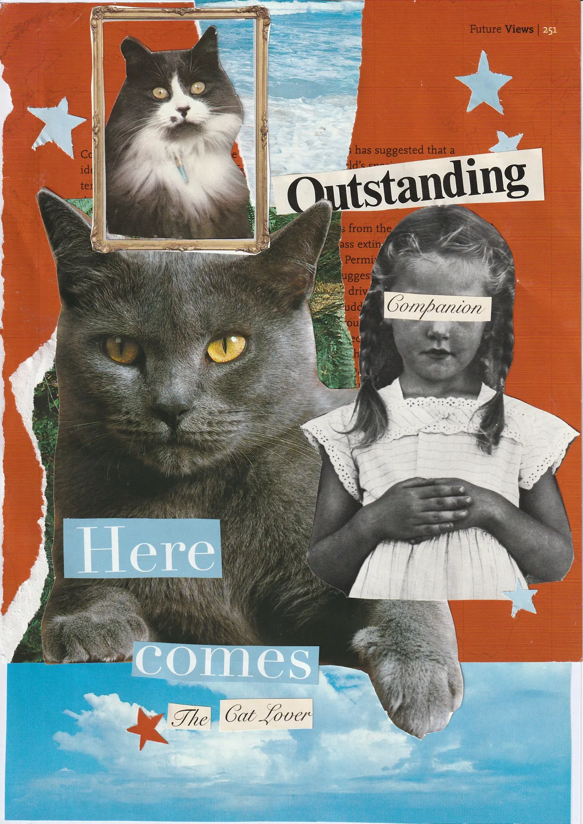 here comes the cat lover, analog collage