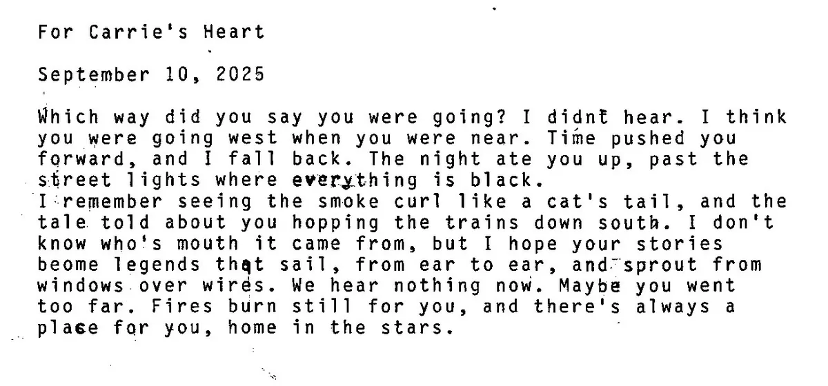For Carrie's heart