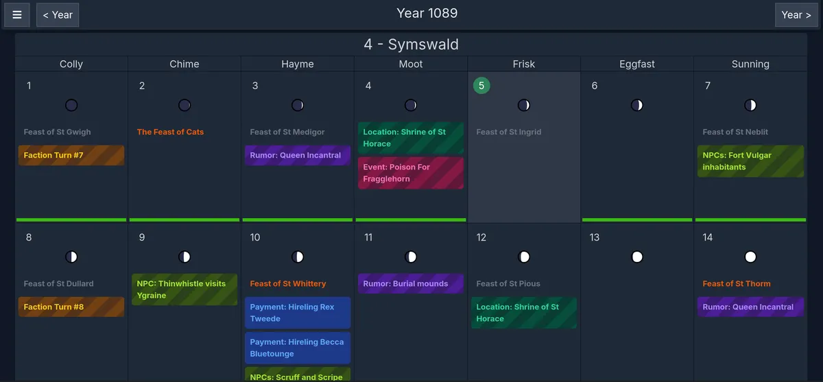 Screenshot of my Fantasy Calendar for Dolmenwood