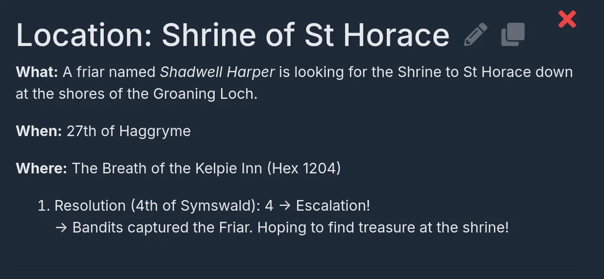 Example Event for Shrine of St Horace