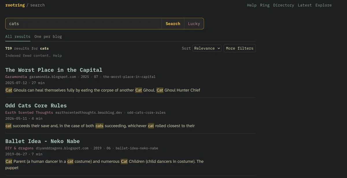 screenshot of the search feature