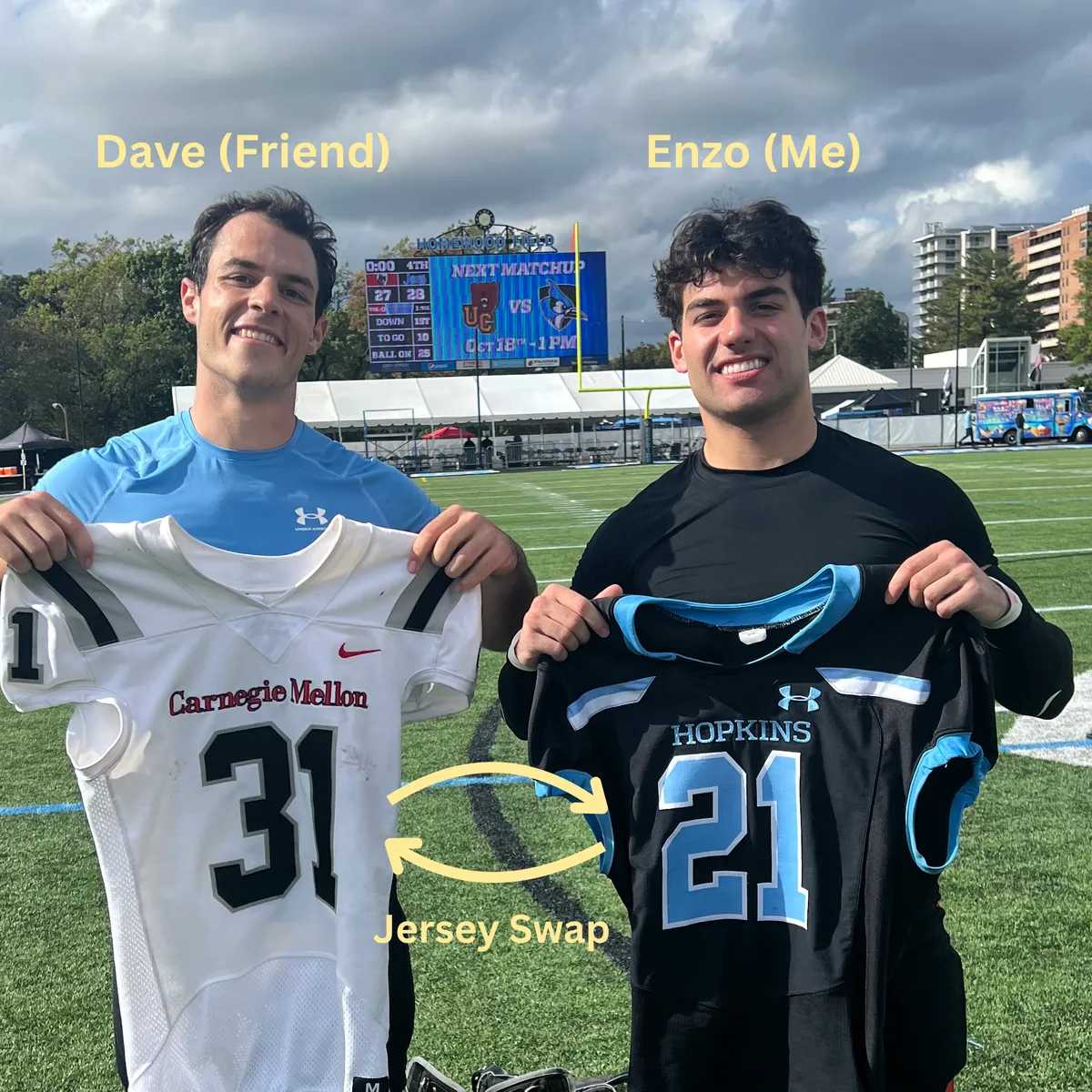 Me and My Friend Dave doing a jersey swap after we played eachothers schools in Football