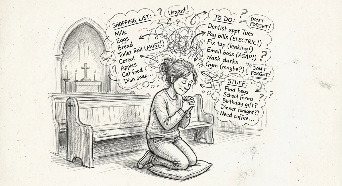 Firefly_Gemini Flash_a simple pencil type sketch of someone in silent contemplative prayer with frustratio 559942