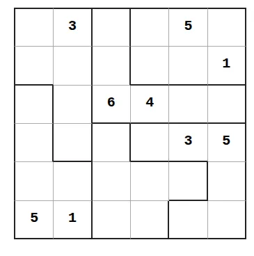 Print do sudoku irregular. Ele também tem formato 6x6, mas as bordas das