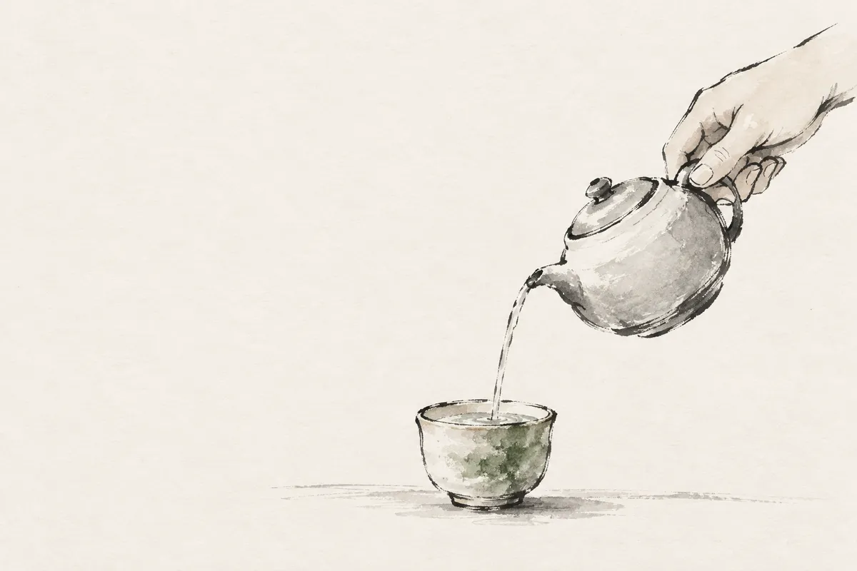 一只手缓缓向陶杯中斟茶