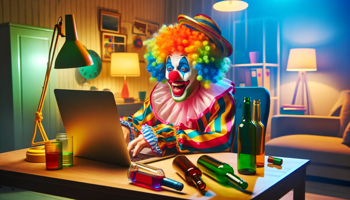 DALL-E drunken clown writing