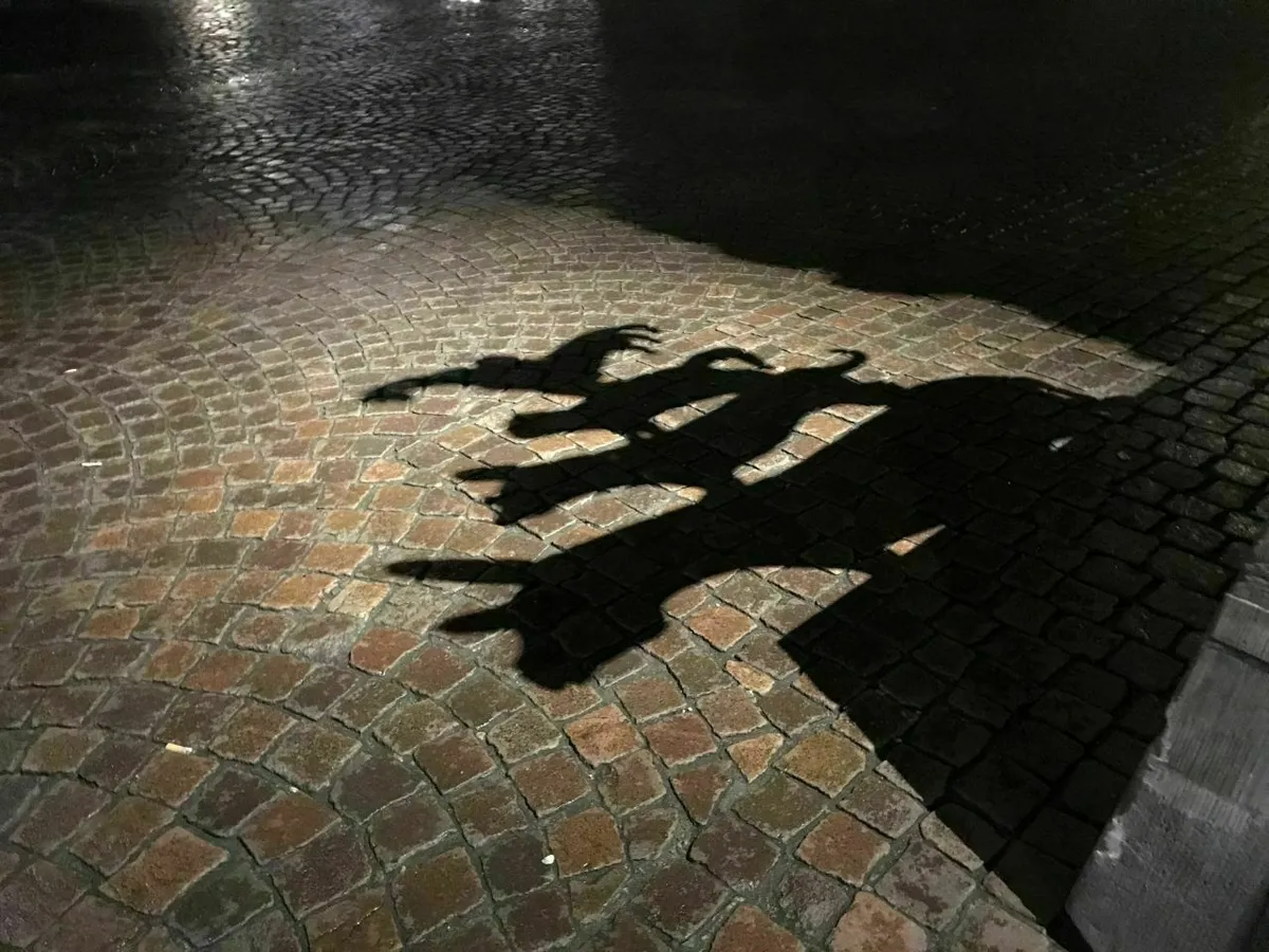 Die Bremer Stadtmusikanten werfen sehenswerte Schatten auf das Kopfsteinpflaster