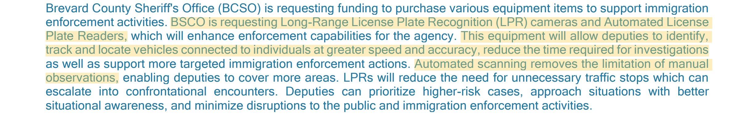 Brevard County Sheriff's Office ALPR Narrative