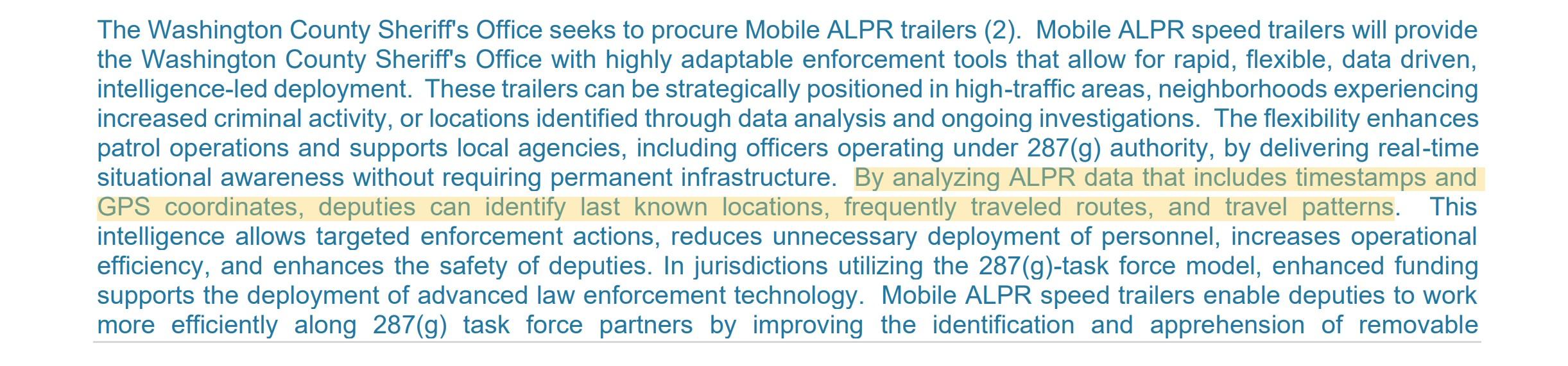 Washington County Sheriff's Office ALPR Narrative