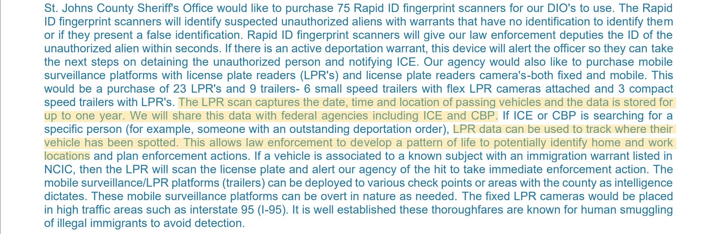 St. John's County Sheriff's Office ALPR Narrative