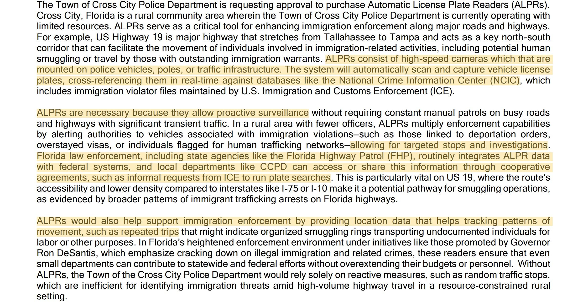 The Town of Cross City Police Department ALPR Narrative 1