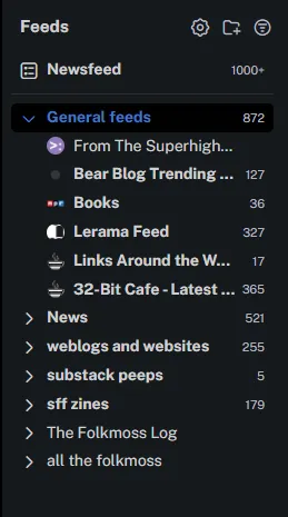 Screenshot of my Inoreader folders
