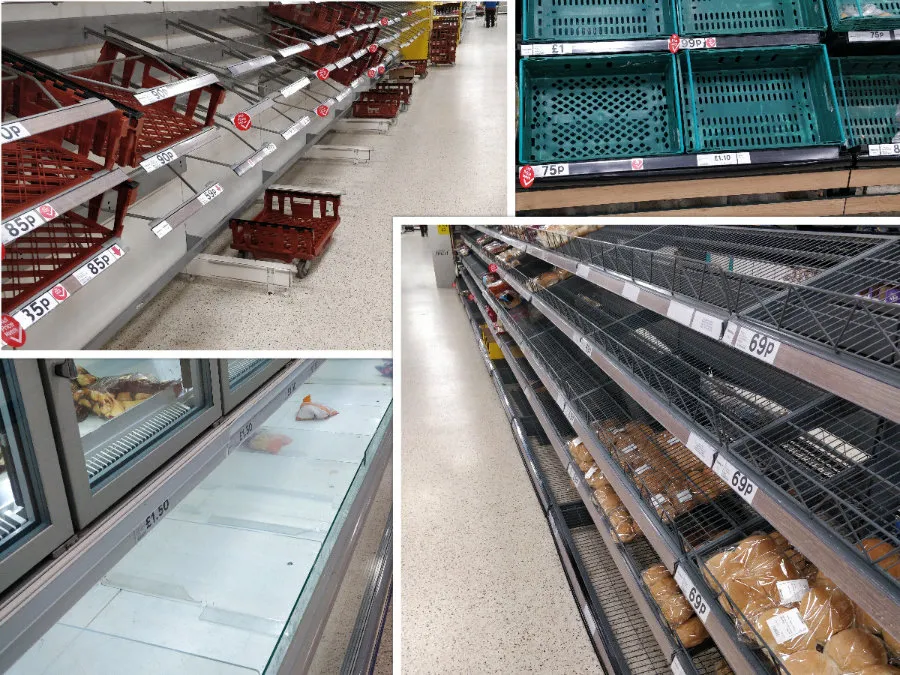 Supermarket shelves completely empty