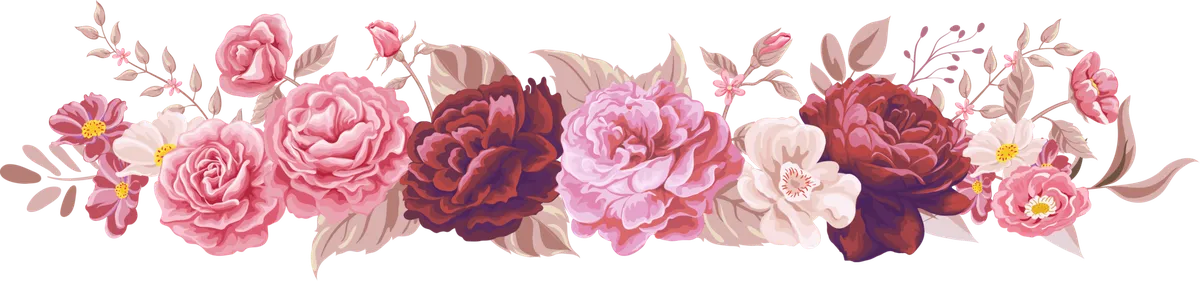 Roses and other flowers in a line