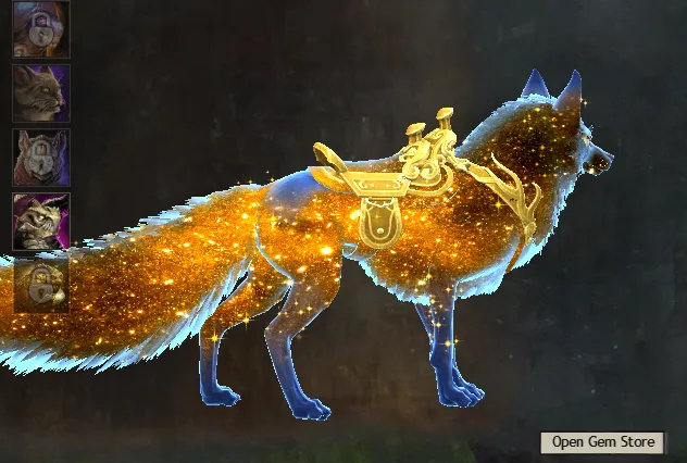 A glowing huge fox made of light and sparkles