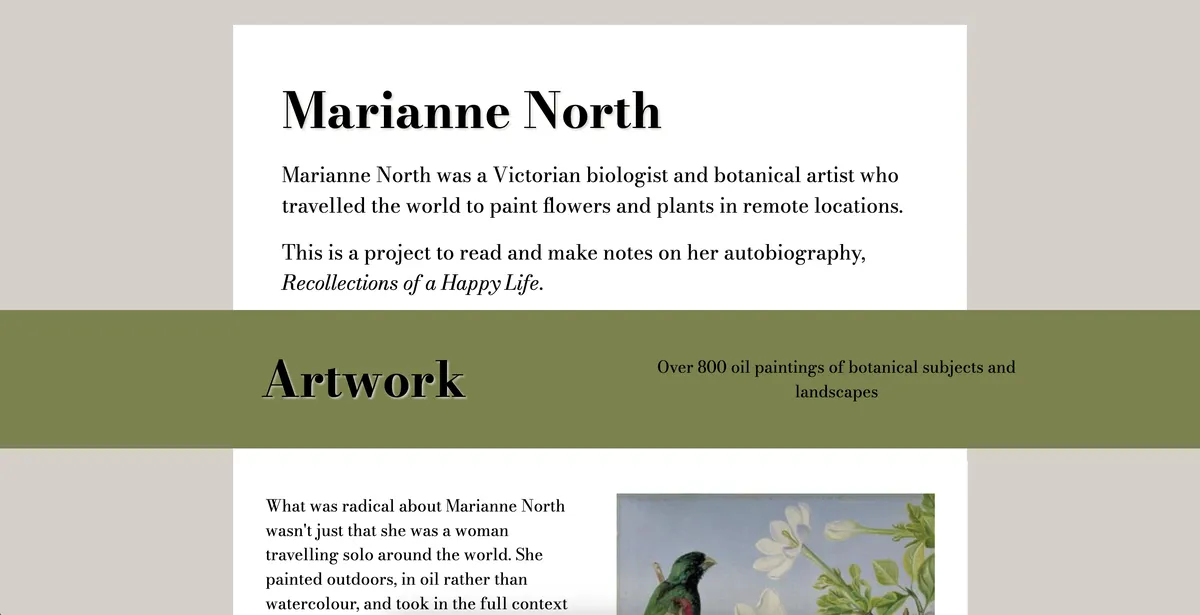 Screenshot of the title and top of the website