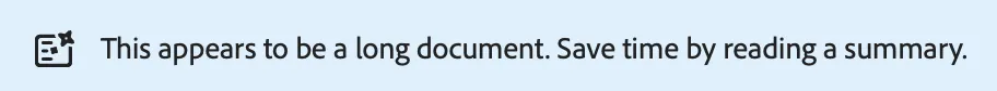 Screenshot of a text box saying "This appears to be a long document. Save time by reading a summary."