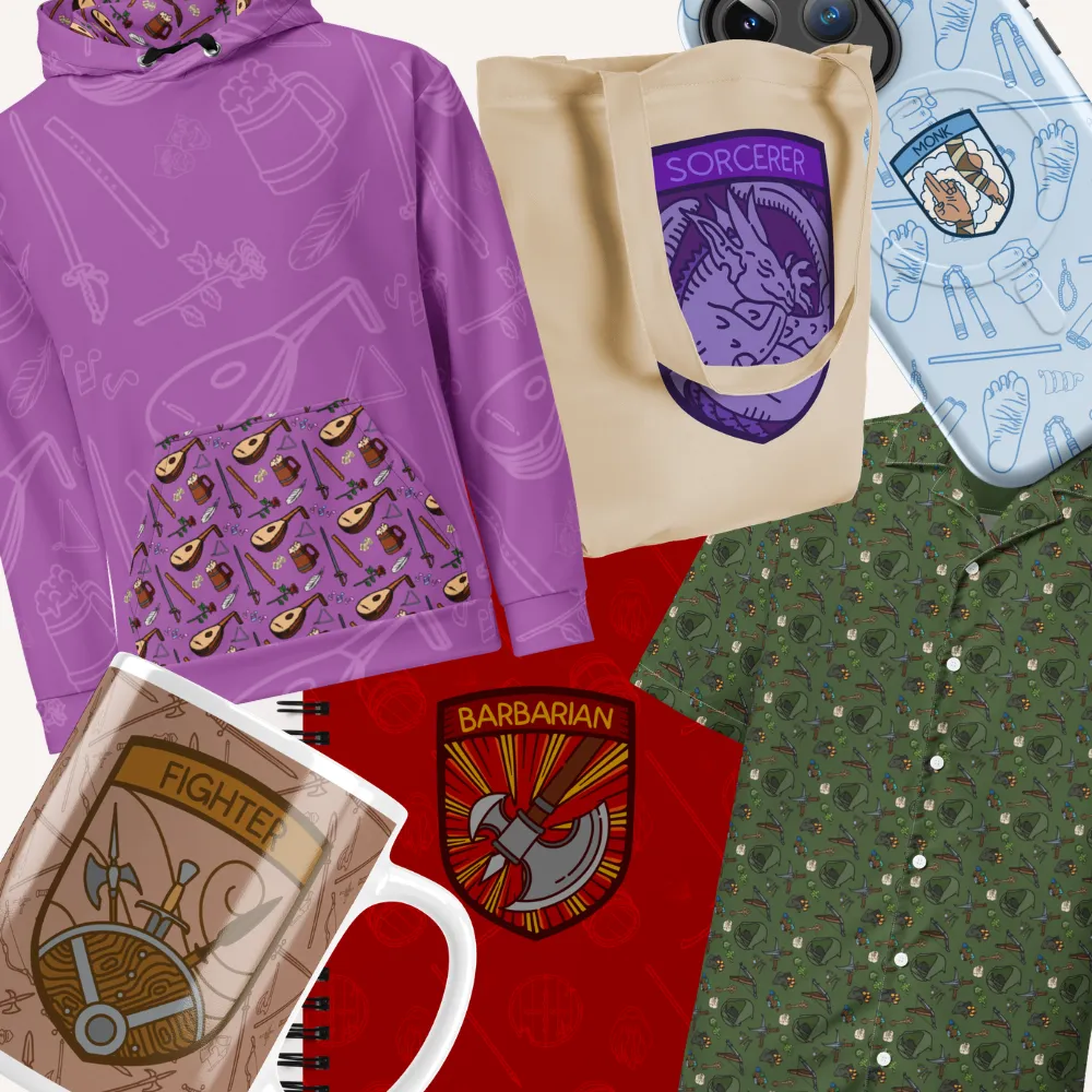 Illustrated D&D class merchandise collection