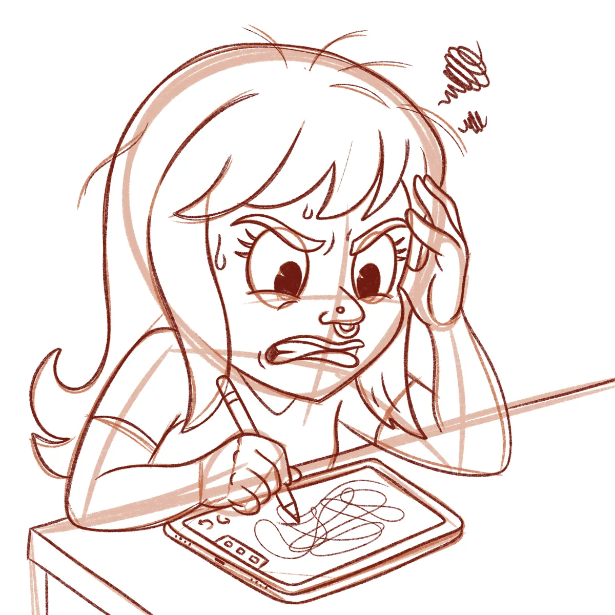 Frustrated artist drawing on an iPad