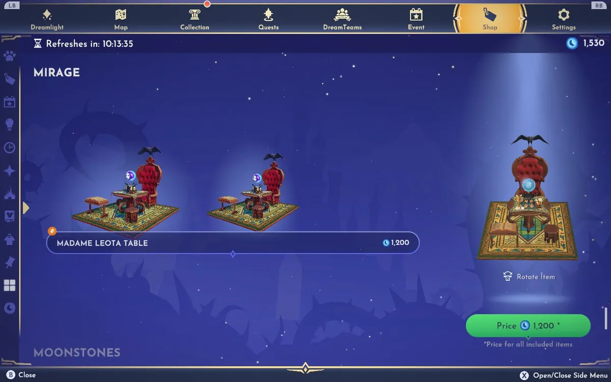 Mirage furniture tab in DDV Premium Shop