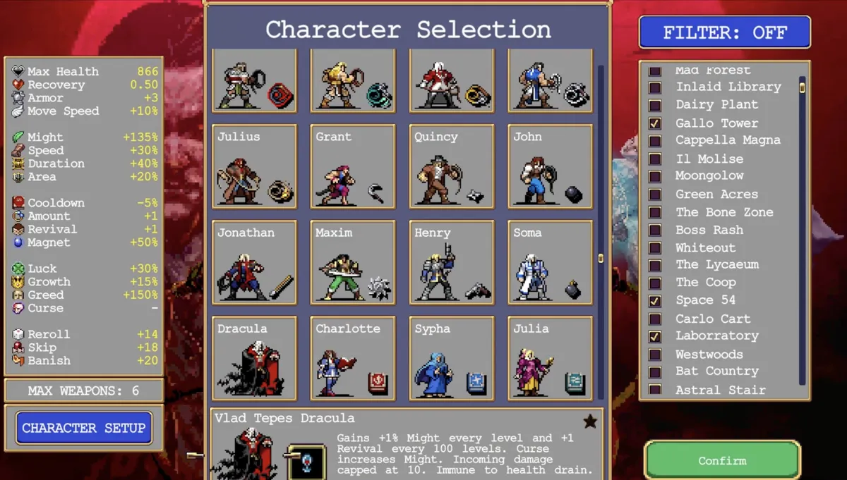 Vampire Survivors Dracula