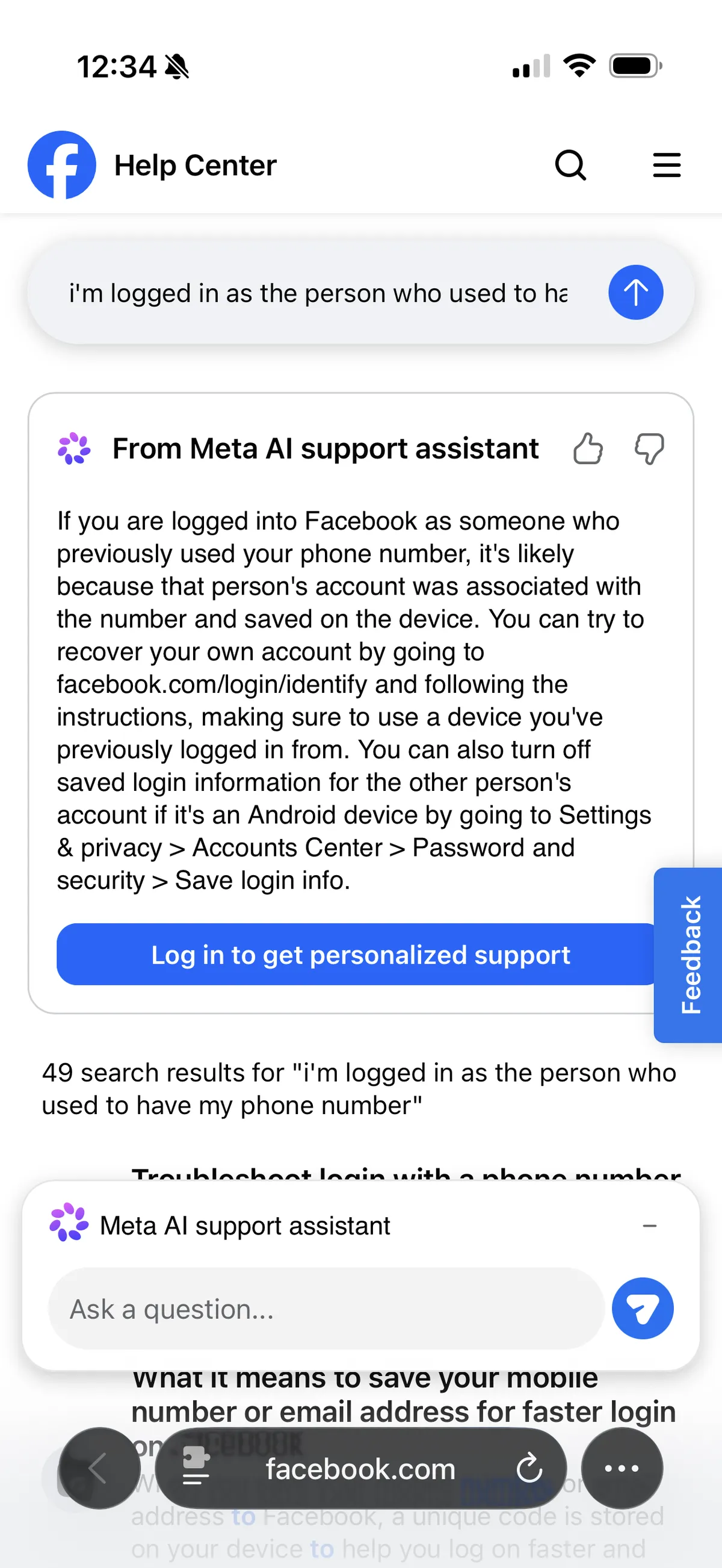 screenshot of facebooks ai help page