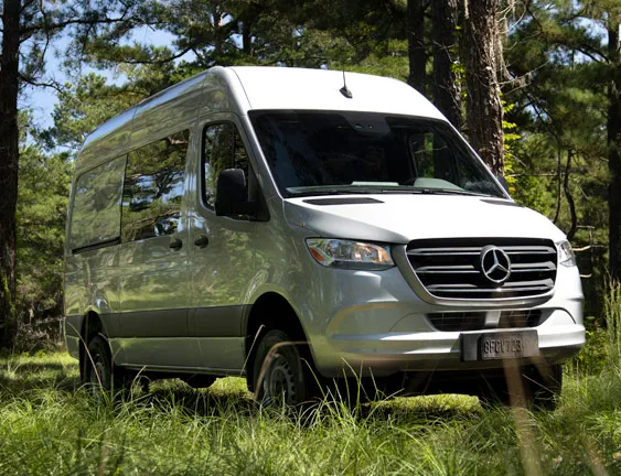 dealership photo of a silver Mercedes van