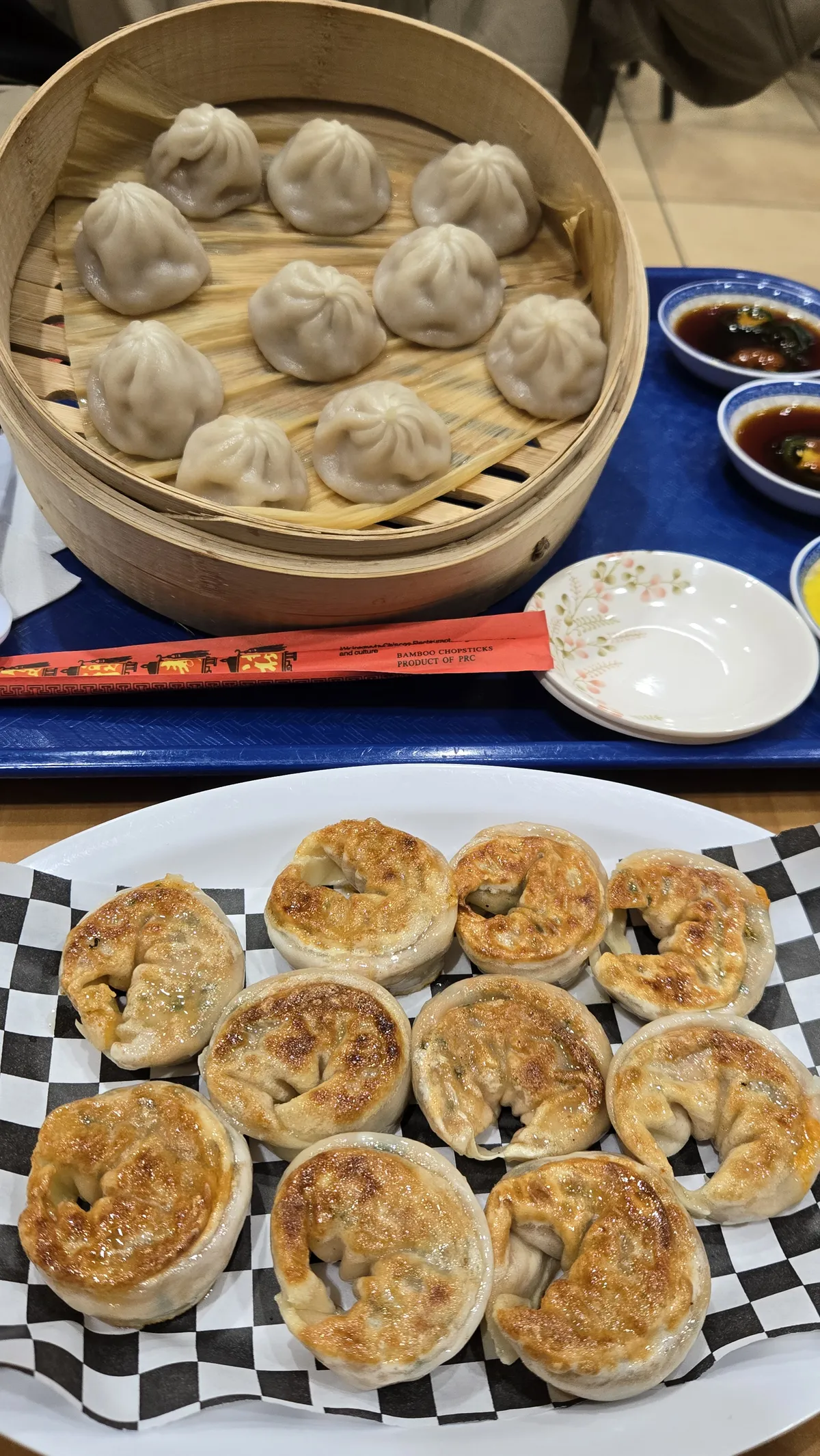 Fried kimchi dumplings, soup dumplings