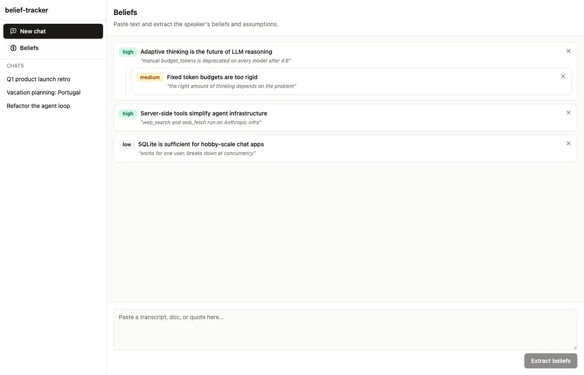 Beliefs Screenshot from Belief Tracker