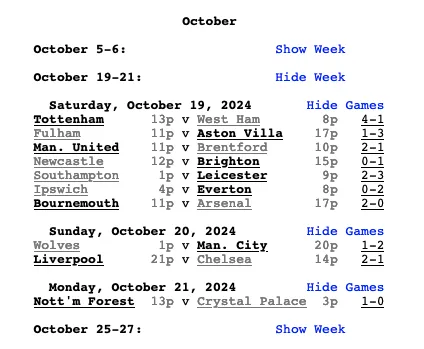 Upcoming Premier League Games