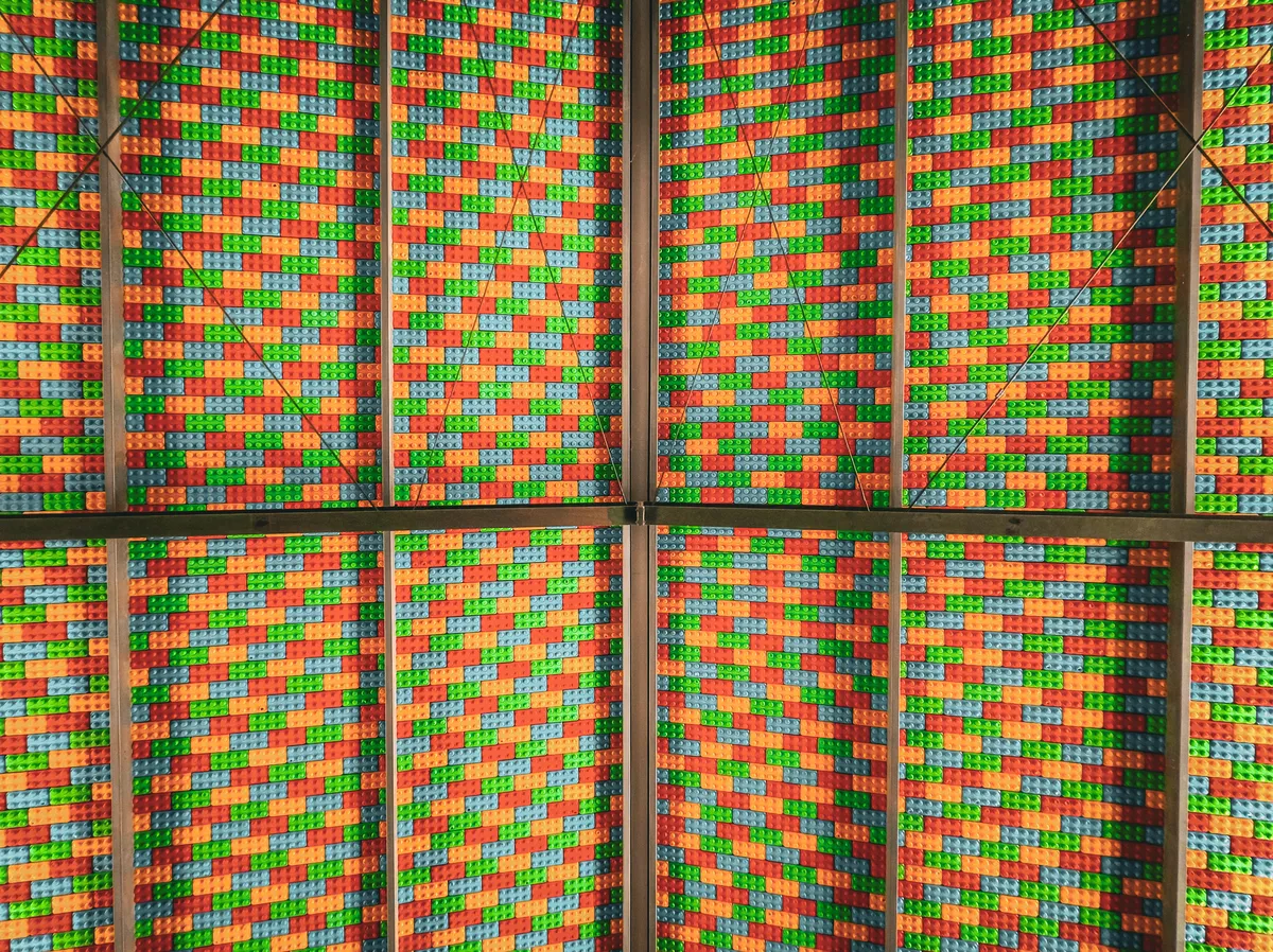 Ceiling covered with lego like bricks