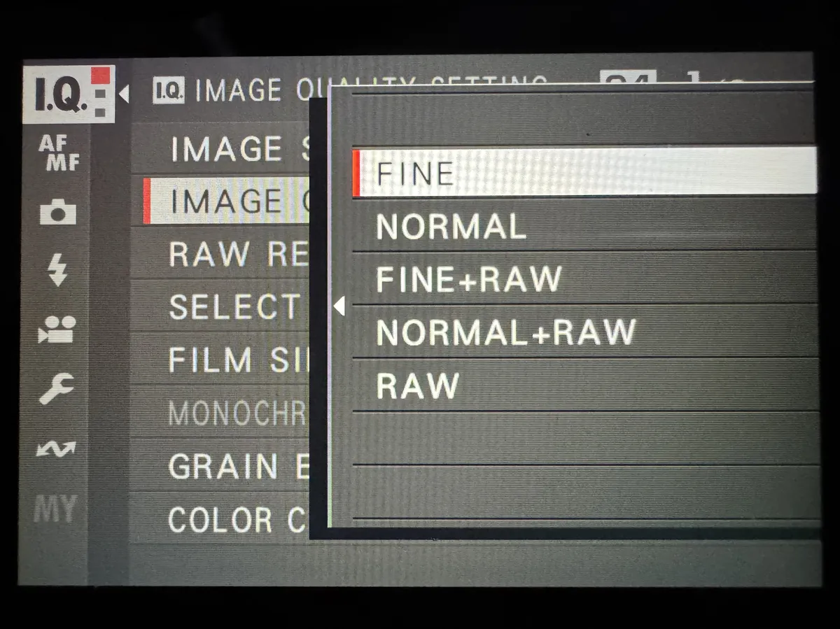 Jpeg only setting on photo camera