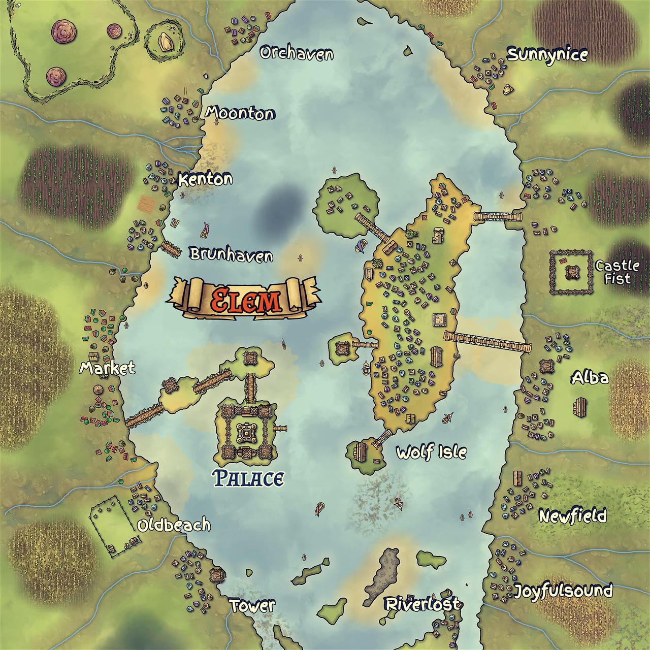 A fantasy map showing the setting of the story