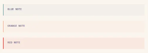 a mix of notes and differently colored admonitions