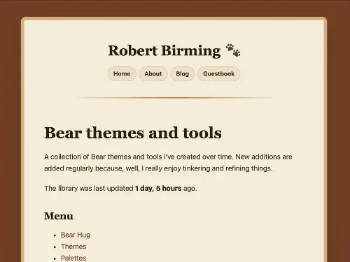 a screenshot showing how toe grizzly theme looks; bear-focused, orange